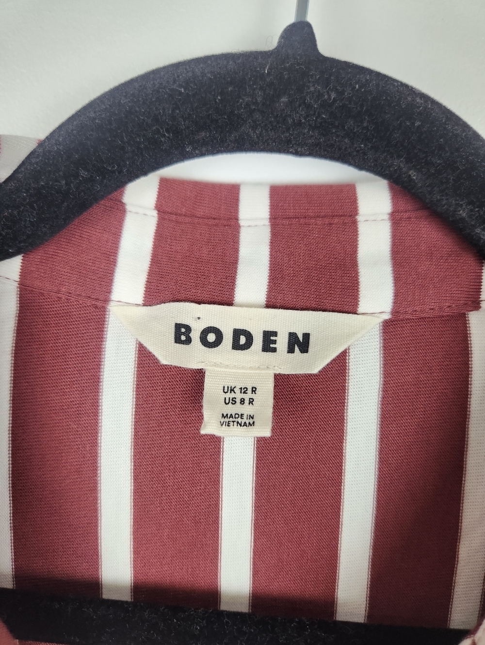 Boden Striped Tencel Modal Shirt Dress Burgundy Red White Long Sleeve US 8R - Picture 3 of 6